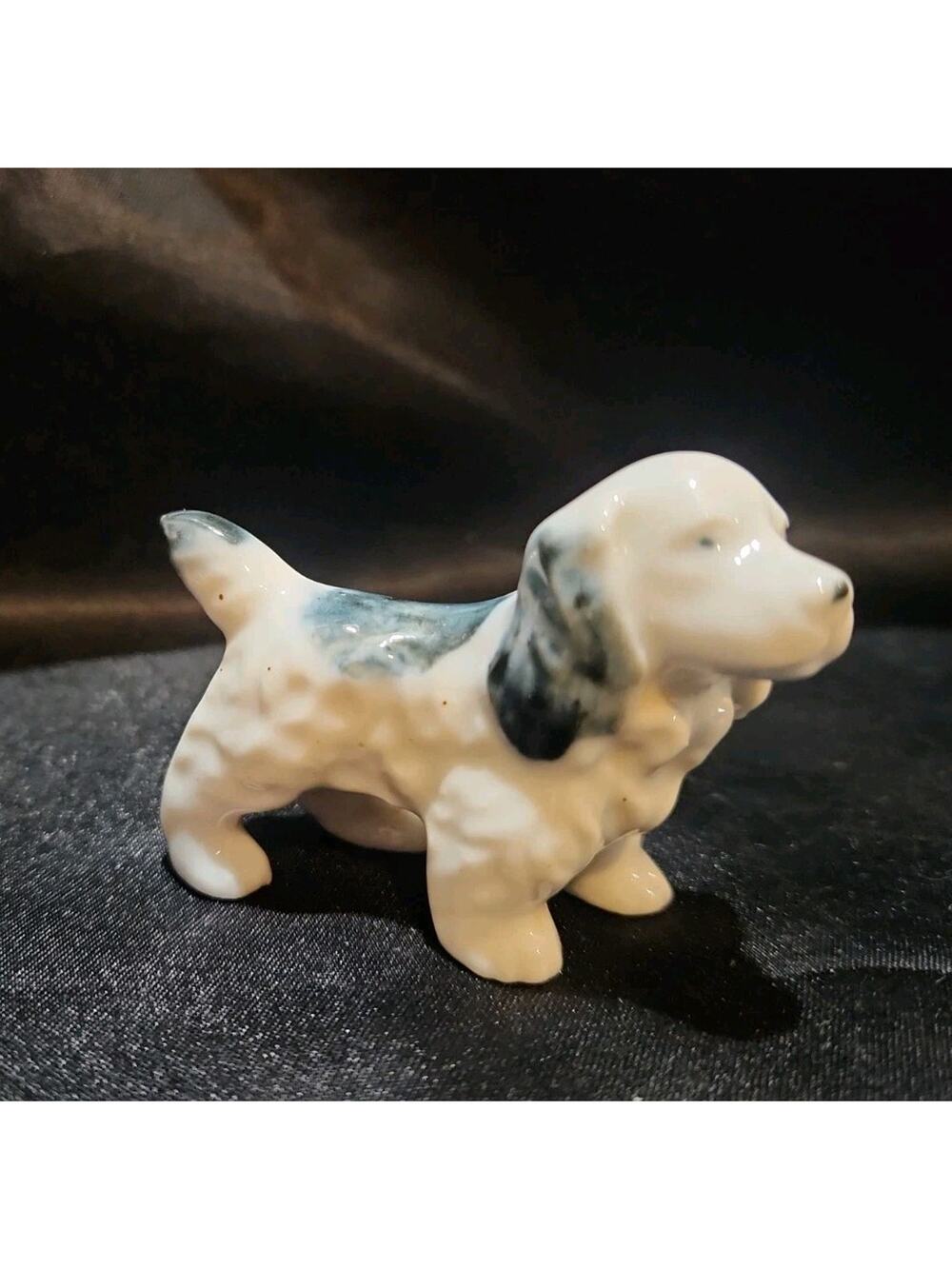 Vtg 30-40’s Bisque White Black Spots English Spaniel Bird Hunting dog figurine